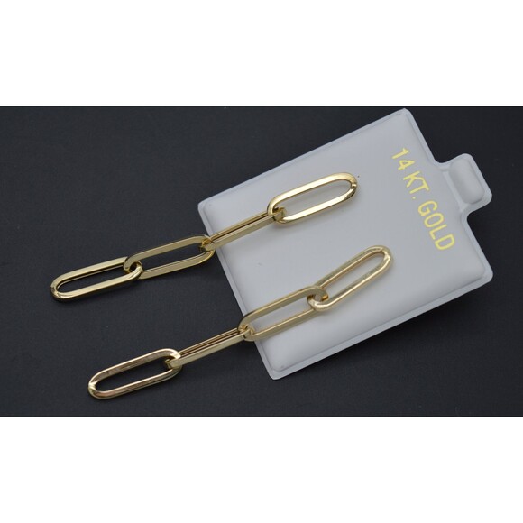 Real 14K Yellow Gold Shiny Long Paperclip 5.7mm Drop Dangle...